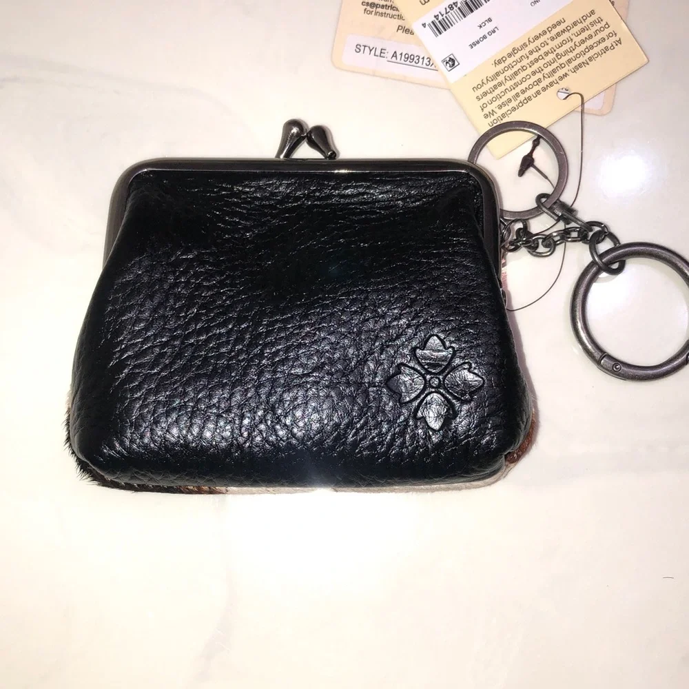 Patricia Nash Cavalino Large Borse Coin Purse Black Leather & Calf Hair NWT